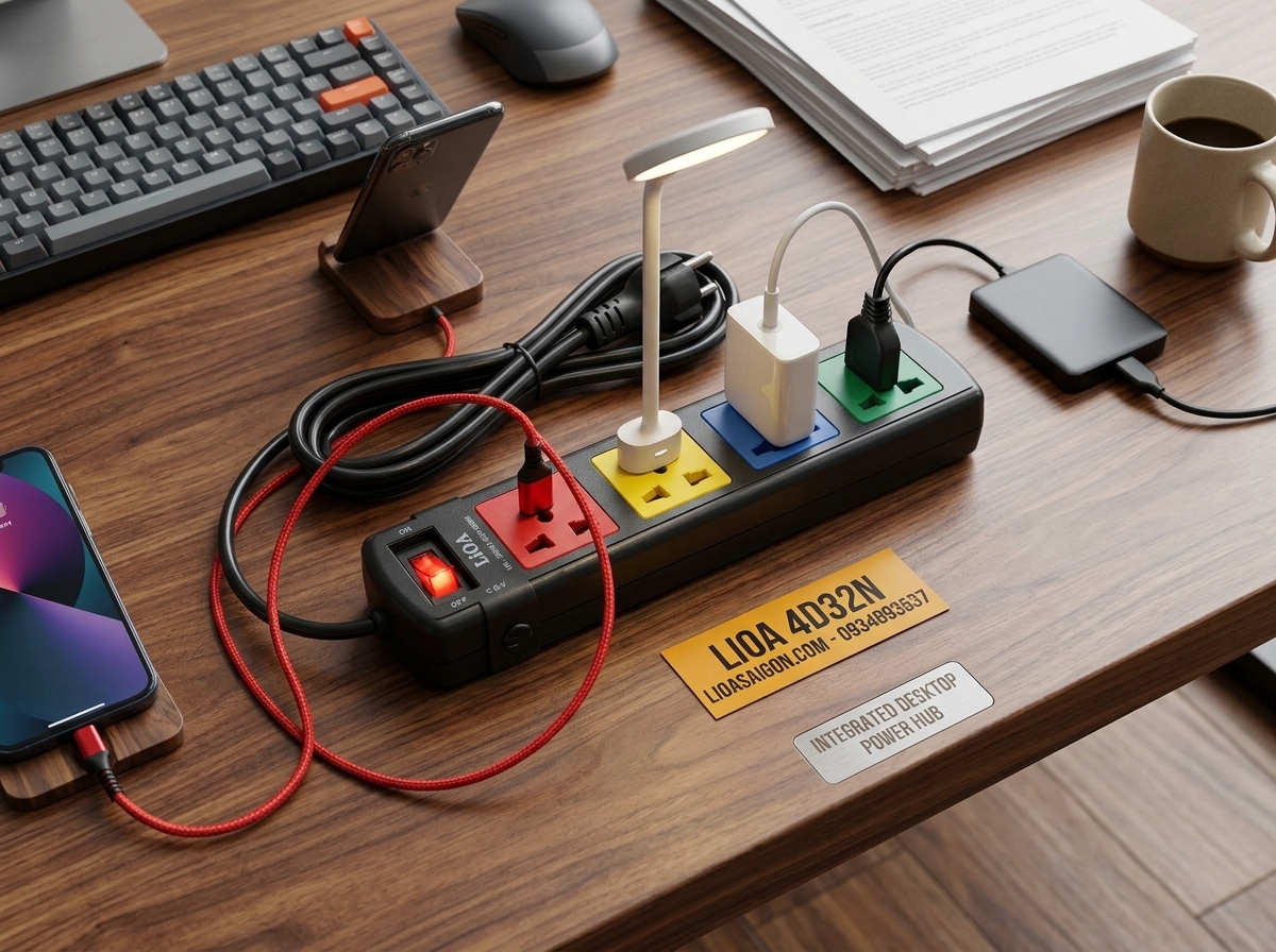 Ổ Cắm LiOA 4D32N (4 Lỗ Đa Năng - 3m) Có Nắp Che An Toàn